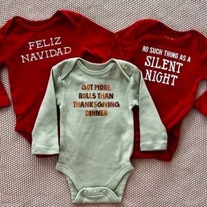 Okie Dokie Holiday Bodysuit Trio - Red and Tan